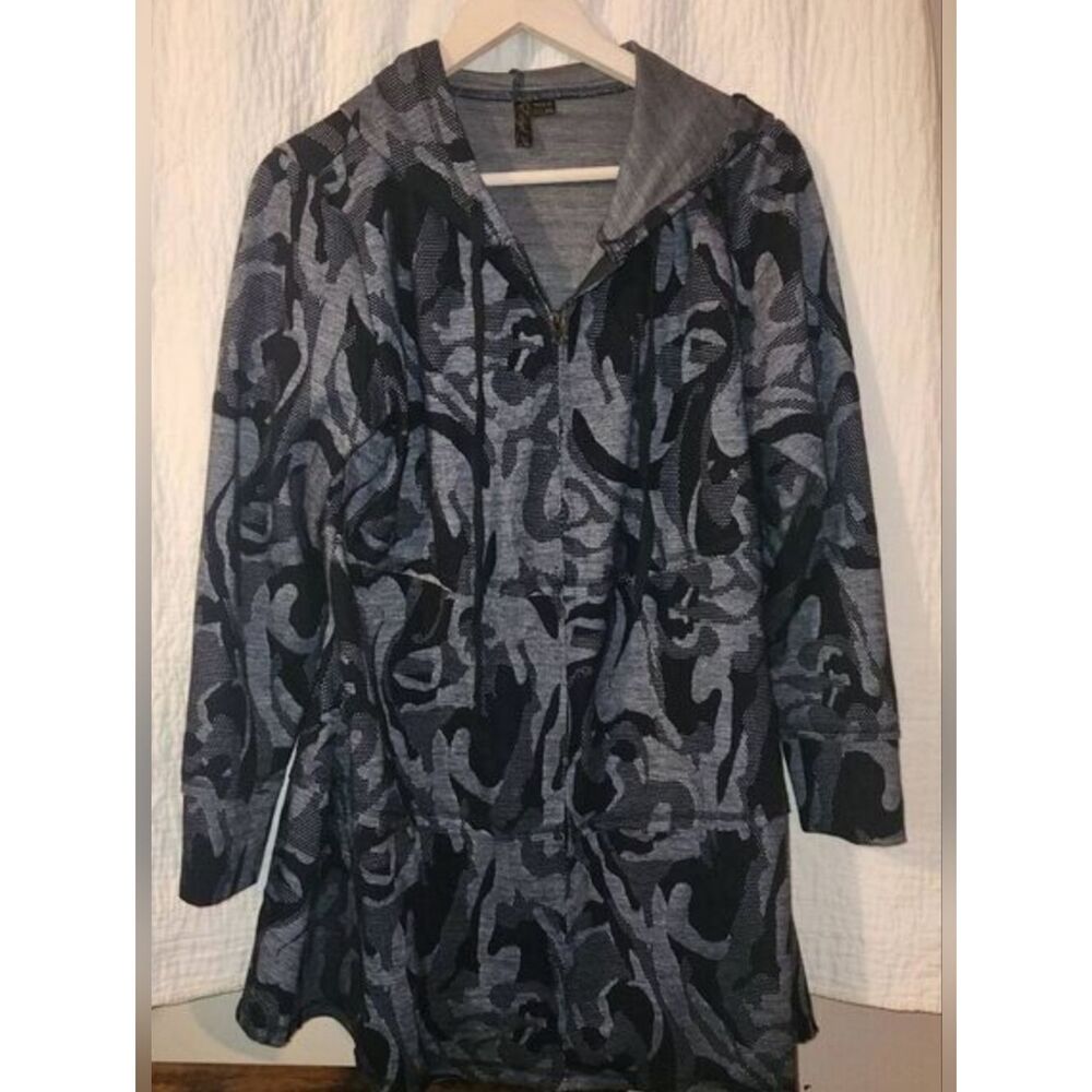 H18 Ethyl Gray & Navy Abstract Camo Print stylish Full Zip Structured Hoodie